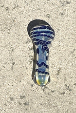 Best! 3.5" Spoon Hand Pipe in Fumed Glass w/Padded Zip Pouch - Blue & Yellow Twist