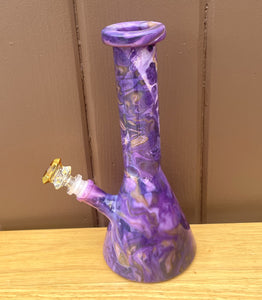 Beautiful Marble Purple Design Thick Glass 10" Beaker Bong