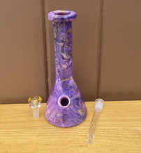 Beautiful Marble Purple Design Thick Glass 10" Beaker Bong