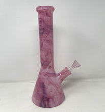 Pretty Pink Thick Glass 14" Beaker Bong Marble Design with Bowl