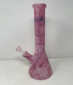 Pretty Pink Thick Glass 14" Beaker Bong Marble Design with Bowl