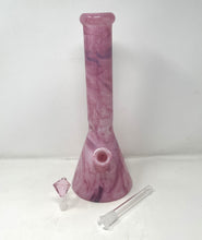 Pretty Pink Thick Glass 14" Beaker Bong Marble Design with Bowl