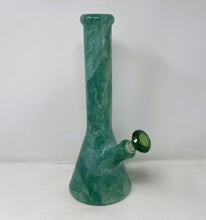 Thick Glass 14" Beaker Bong Green Marble Design with Green Diamond Bowl