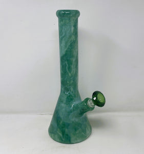 Thick Glass 14" Beaker Bong Green Marble Design with Green Diamond Bowl