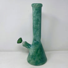 Thick Glass 14" Beaker Bong Green Marble Design with Green Diamond Bowl