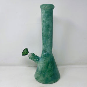 Thick Glass 14" Beaker Bong Green Marble Design with Green Diamond Bowl
