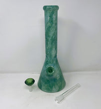 Thick Glass 14" Beaker Bong Green Marble Design with Green Diamond Bowl