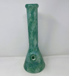 Thick Glass 14" Beaker Bong Green Marble Design with Green Diamond Bowl