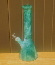 Thick Glass 14" Beaker Bong Green Marble Design 14mm Bowl