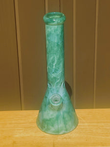 Thick Glass 14" Beaker Bong Green Marble Design 14mm Bowl