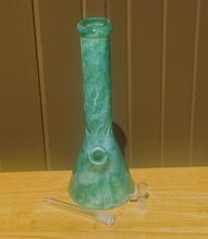 Thick Glass 14" Beaker Bong Green Marble Design 14mm Bowl