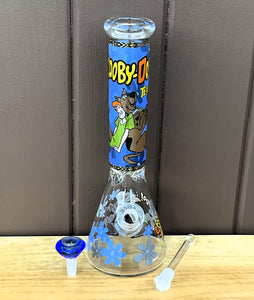 Collectible 14" Thick Heavy Glass Beaker Bong Scooby Doo Team-up Design