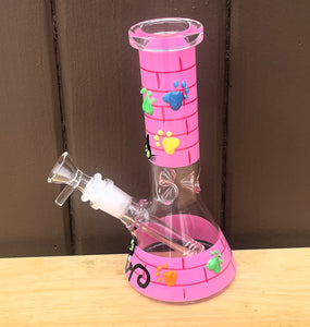 Cute Cat & Paws Glow in the dark Design Thick Glass 8" Beaker Bong