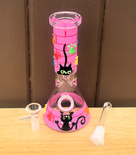 Cute Cat & Paws Glow in the dark Design Thick Glass 8" Beaker Bong