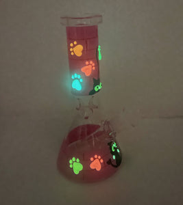 Cute Cat & Paws Glow in the dark Design Thick Glass 8" Beaker Bong