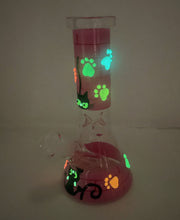 Cute Cat & Paws Glow in the dark Design Thick Glass 8" Beaker Bong