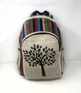 Beautiful Colorful Strip Large Pure Hemp Multi Pocket Backpack with Tree of Life Deign