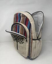 Beautiful Colorful Strip Large Pure Hemp Multi Pocket Backpack with Tree of Life Deign