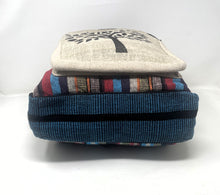 Beautiful Colorful Strip Large Pure Hemp Multi Pocket Backpack with Tree of Life Deign