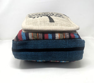 Beautiful Colorful Strip Large Pure Hemp Multi Pocket Backpack with Tree of Life Deign