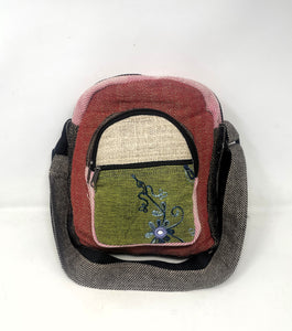 Multi Pocket Crossbody Bag Purse Made From Pure Hemp with embroidered flower