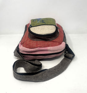Multi Pocket Crossbody Bag Purse Made From Pure Hemp with embroidered flower