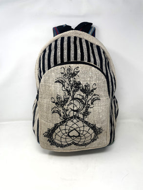 All Natural Pure Hemp Handmade Multi Pocket Large Laptop Backpack -Heart Design