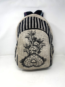 All Natural Pure Hemp Handmade Multi Pocket Large Laptop Backpack -Heart Design