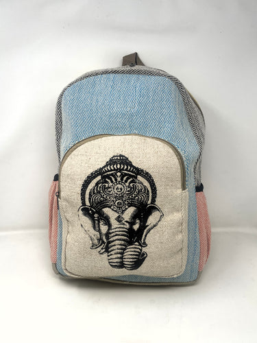 Large All Natural Pure Hemp Multi Pockets Laptop Backpack - Elephant Design