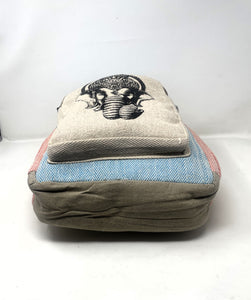 Large All Natural Pure Hemp Multi Pockets Laptop Backpack - Elephant Design