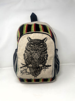 Large All Natural Pure Hemp  Laptop Sleeve Backpack - Owl Design
