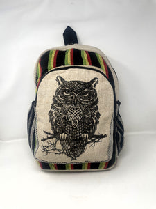 Large All Natural Pure Hemp  Laptop Sleeve Backpack - Owl Design