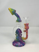 Multi Swirl Colorful Design 8" Silicone and Glass Rig with bowl