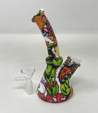 7" Silicone Detachable Unbreakable Beaker Bong Graphic Design with Bowl