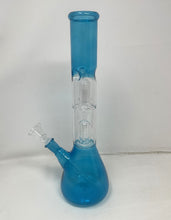 Cool Blue Glass 12” Bong w/ Double Perc, Ice Catcher, & Downstem Slide
