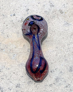 Awesome 4.5" Handmade Thick Glass Hand Pipe w/ Zipper Padded Hard Case - Red Marble w/Blue Accents