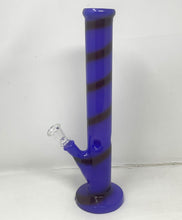 Blue with Black Swirl 12" Thick Glass Straight Bong Slide in stem with Bowl