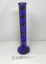 Blue with Black Swirl 12" Thick Glass Straight Bong Slide in stem with Bowl
