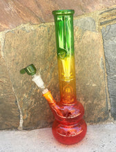 12" Double Perc, Thick Glass Water Bong w/Ice Catcher, Bowl w/Screen Built in - Rasta Green, Yellow & Red