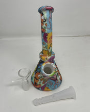 7" Silicone Detachable Unbreakable Beaker Bong Graphic Design with Bowl