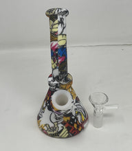 7" Silicone Detachable Unbreakable Beaker Bong Graphic Design with Bowl