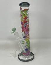 Multi Mushroom Design 14" Straight Thick Glass Water Pipe Bong - 2 bowls