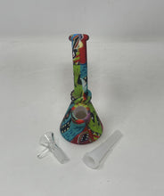 7" Silicone Detachable Unbreakable Beaker Bong Graphic Design with Bowl