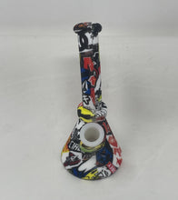 7" Silicone Detachable Unbreakable Beaker Bong Graphic Design with Bowl