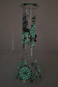 8" Beaker Bong Thick Glass Glow in the Dark Design - Monster Party