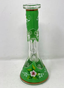 Beautiful Green Apple & Flower Design Best 8.5" Beaker Rig w/Glow in the dark Design