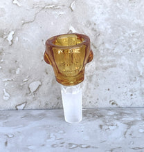 14mm Thick Amber Glass Bowl Skull Design