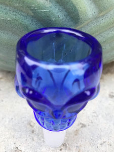 14mm Male Thick Blue Glass Bowl Skull Design