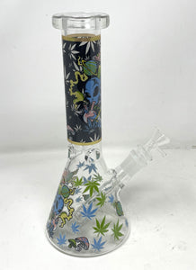 Thick Glass 10" Beaker Bong with Alien & Marijuana Leaf Design