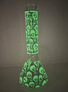 Best 14" Thick Heavy Glass Beaker Bong Glow in the Dark Skulls